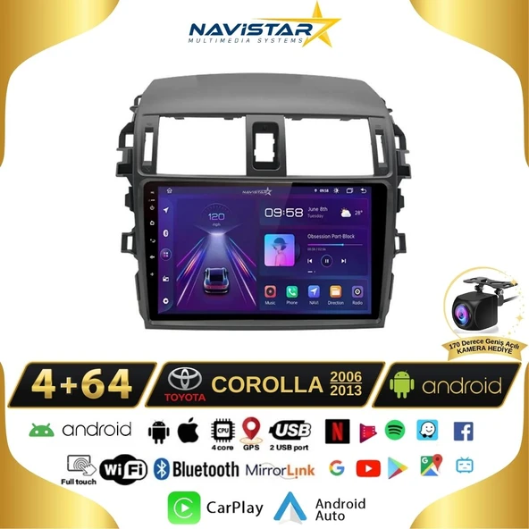 Toyota Corolla 4GB + 64GB Kablosuz Carplay Android 13 Navigasyon Multimedya Sistemi ürün görseli 1