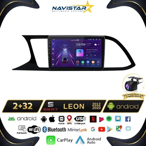 Seat Leon 2012-2020 Model 2GB + 64GB Android 13 Kablosuz Carplay Navigasyon Multimedya Sistemi ürün görseli 1
