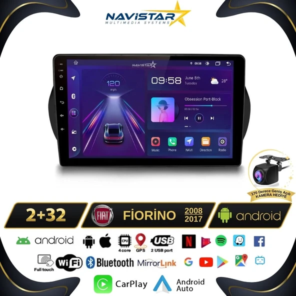 Fiat Fiorino 2+64GB Kablosuz Carplay 2008-2017 Android 13 Navigasyon Multimedya Sistemi ürün görseli 1