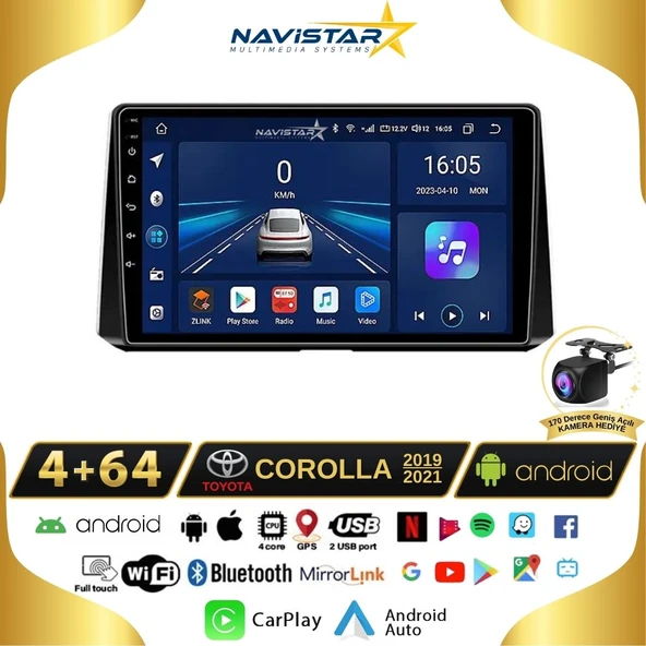 Toyota Corolla 2019-2021 Model 4GB + 64GB Android 13 Kablosuz Carplay Navigasyon Multimedya Sistemi ürün görseli 1