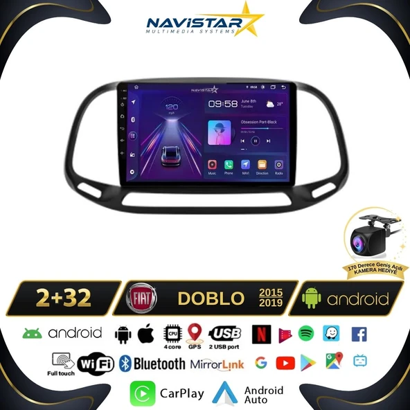 Fiat Doblo 2015-2019 Model 2GB + 64GB Android 13 Kablosuz Carplay Navigasyon Multimedya Sistemi ürün görseli 1