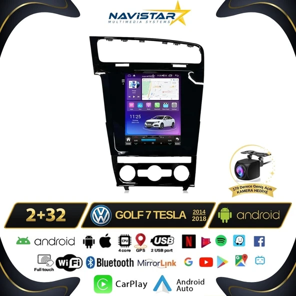 Volkswagen Golf 7 Tesla 2014-2018 Model 2GB + 32GB Kablosuz Carplay Navigasyon Multimedya Sistemi ürün görseli 1