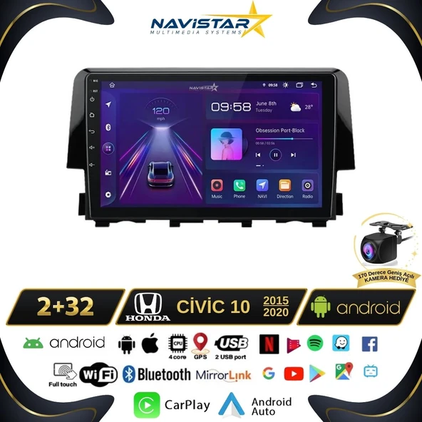 Honda Civic 2+64GB Android 13 Kablosuz Carplay 2015-2020 Navigasyon Multimedya Sistemi ürün görseli 1