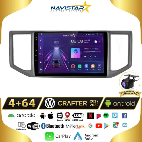 Volkswagen Crafter 4GB + 64GB Android 13 Kablosuz Carplay 2017-2022 Navigasyon Multimedya Sistemi ürün görseli 1