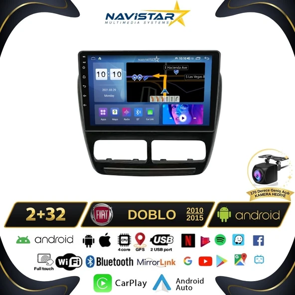 Fiat Doblo 2010-2015 Model 2GB + 64GB Android 13 Kablosuz Carplay Navigasyon Multimedya Sistemi ürün görseli 1