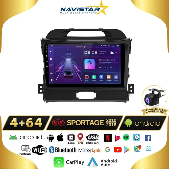 Kia Sportage 4GB + 64GB Kablosuz Carplay 2010-2016 Android 13 Navigasyon Multimedya Sistemi ürün görseli 1