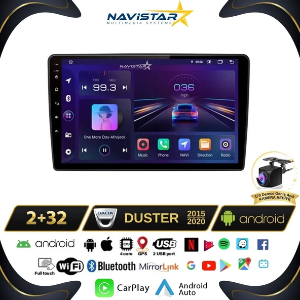 Dacia Duster 2015-2020 Model 2GB + 64GB Android 13 Kablosuz Carplay Navigasyon Multimedya Sistemi ürün görseli 1