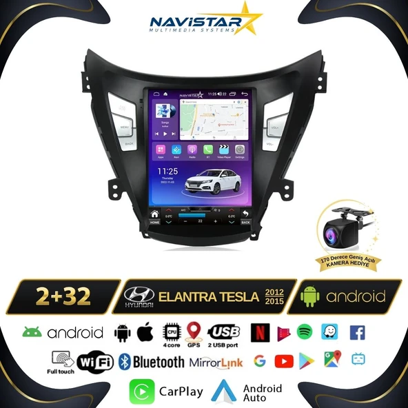 Hyundai Elantra Tesla 2012-2015 Model 2GB + 32GB Kablosuz Carplay Navigasyon Multimedya Sistemi ürün görseli 1