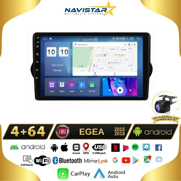 Fiat Egea 2015-2018 Model 4GB + 64GB Android 13 Kablosuz Carplay Navigasyon Multimedya Sistemi ürün görseli 1