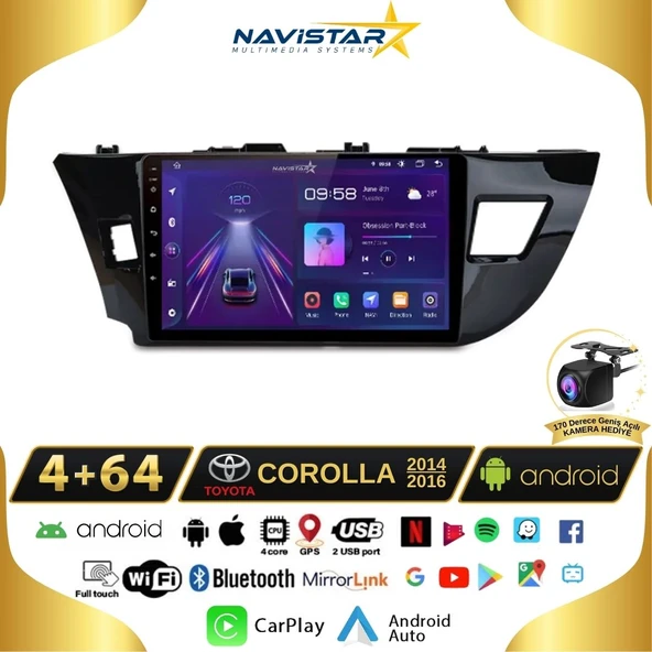 Toyota Corolla 4GB + 64GB Kablosuz Carplay 2014-2016 Android 13 Navigasyon Multimedya Sistemi ürün görseli 1