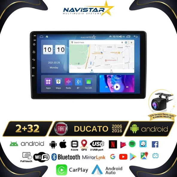 Fiat Ducato 2006-2016 Model 2GB + 64GB Android 13 Kablosuz Carplay Navigasyon Multimedya Sistemi ürün görseli 1