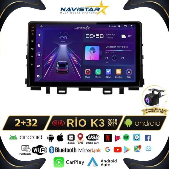 Kia Rio K3 2015-2017 Model 2+64GB Android 13 Kablosuz Carplay Navigasyon Multimedya Sistemi ürün görseli 1