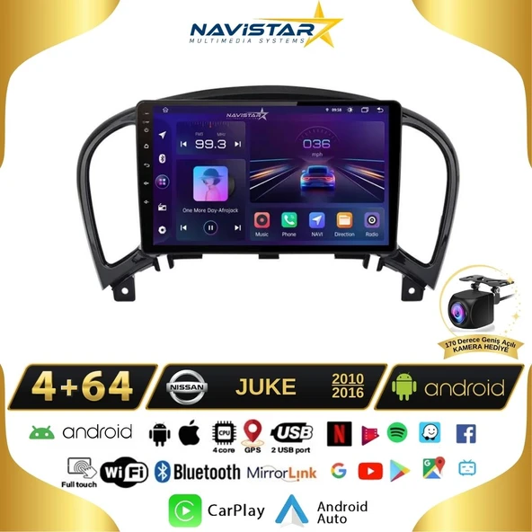 Nissan Juke  2010-2014 Model 4GB + 64GB Android 13 Kablosuz Carplay Navigasyon Multimedya Sistemi ürün görseli 1