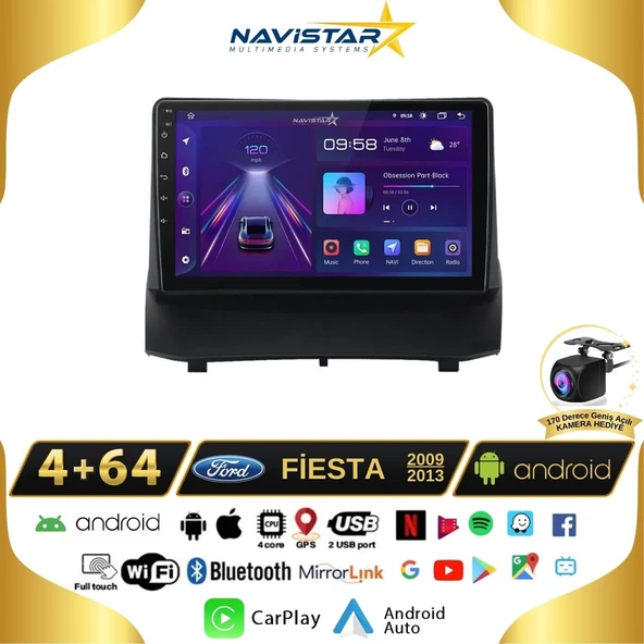 Ford Fiesta  2009-2013 Model 4GB + 64GB Android 13 Kablosuz Carplay Navigasyon Multimedya Sistemi ürün görseli 1