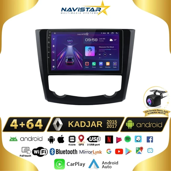 Renault Kadjar  2015-2017 Model 4GB + 64GB Android 13 Kablosuz Carplay Navigasyon Multimedya Sistemi ürün görseli 1