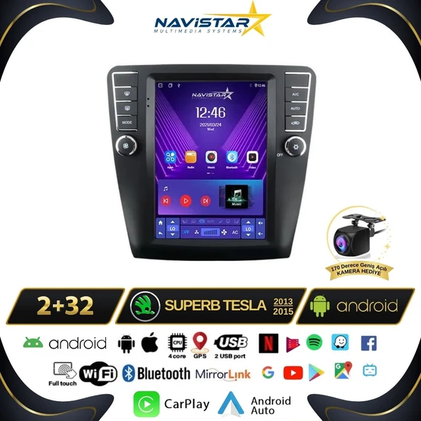Skoda Superb Tesla 2013-2019 Model 2GB + 32GB Kablosuz Carplay Navigasyon Multimedya Sistemi ürün görseli 1