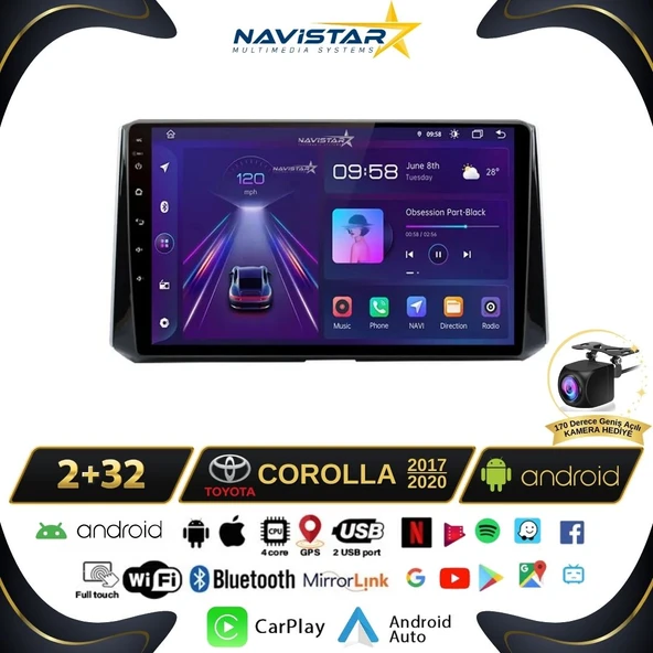 Toyota Corolla 2017-2020 Model 2+64GB Android 13 Kablosuz Carplay Navigasyon Multimedya Sistemi ürün görseli 1