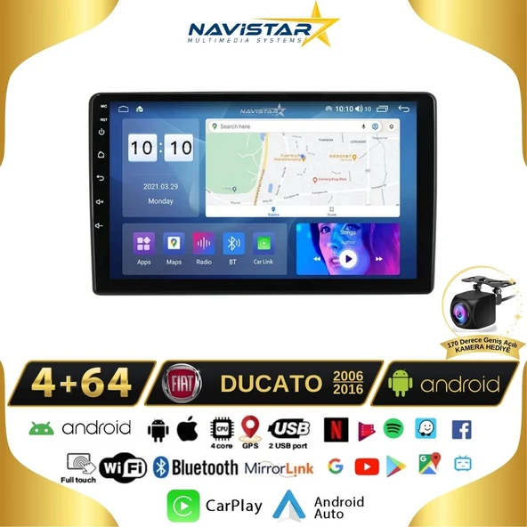 Fiat Ducato 2006-2016 Model 4GB + 64GB Android 13 Kablosuz Carplay Navigasyon Multimedya Sistemi ürün görseli 1
