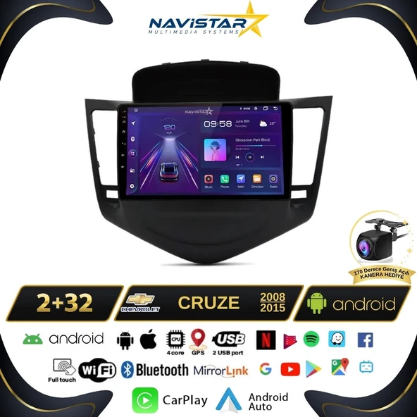 Chevrolet Cruze 2+64GB Kablosuz Carplay 2008-2015 Android 13 Navigasyon Multimedya Sistemi ürün görseli 1