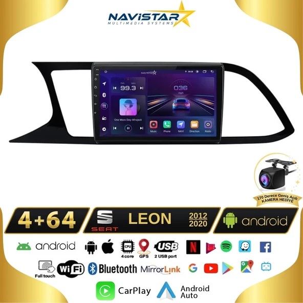 Seat Leon 4GB + 64GB Kablosuz Carplay 2012-2020 Android 13 Navigasyon Multimedya Sistemi ürün görseli 1