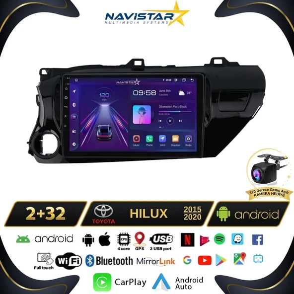 Toyota Hilux 2015-2020 Model 2+64GB Android 13 Kablosuz Carplay Navigasyon Multimedya Sistemi ürün görseli 1