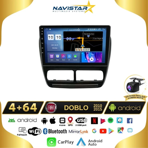 Fiat Doblo 2010-2015 Model 4GB + 64GB Android 13 Kablosuz Carplay Navigasyon Multimedya Sistemi ürün görseli 1
