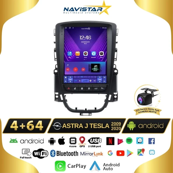 Opel Astra J Tesla 4GB + 64GB 2009-2020 Model Android Qled Kablosuz Carplay Navigasyon Multimedya Sistemi ürün görseli 1