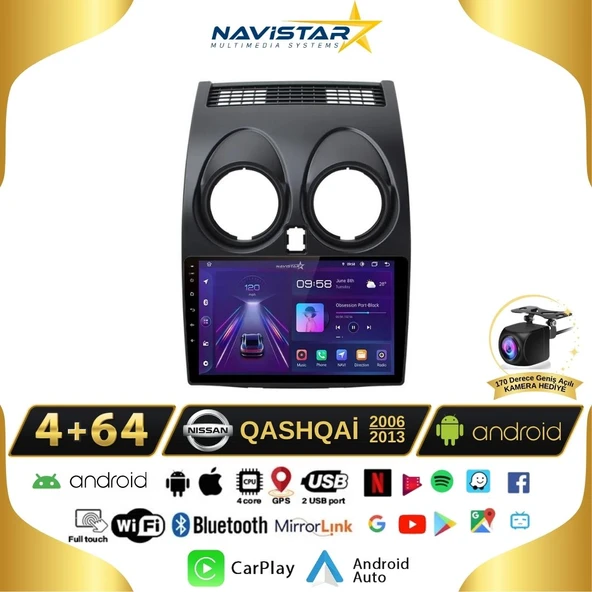 Nissan Qashqai Kablosuz Carplay 4GB + 64GB Android 13 2006-2013 Navigasyon Multimedya Sistemi ürün görseli 1