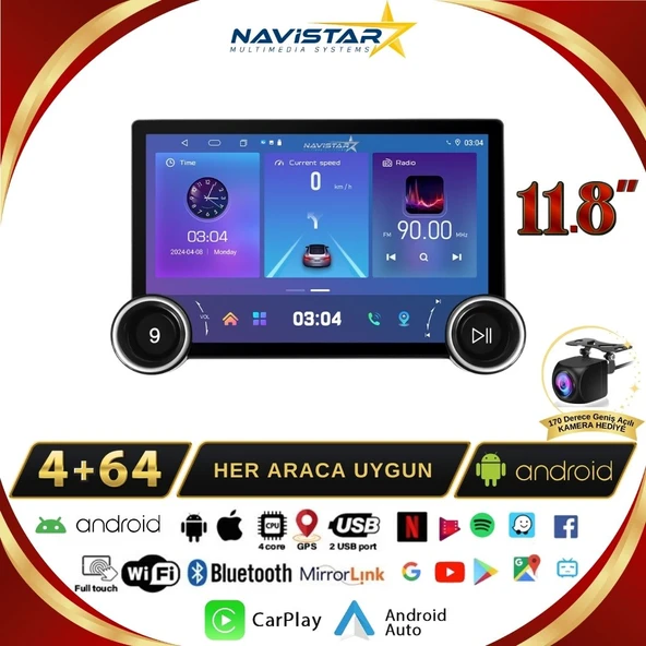 Seat ibiza 11.8" Dual Knob 4GB + 64GB 2008-2015 Model Android 13 Kablosuz Carplay Navigasyon Multimedya Sistemi ürün görseli 1