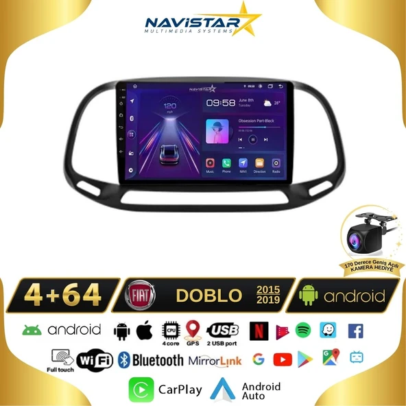 Fiat Doblo 2015-2019 Model 4GB + 64GB Android 13 Kablosuz Carplay Navigasyon Multimedya Sistemi ürün görseli 1