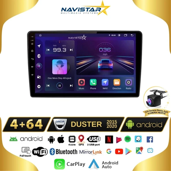 Dacia Duster 2015-2020 Model 4GB + 64GB Android 13 Kablosuz Carplay Navigasyon Multimedya Sistemi ürün görseli 1