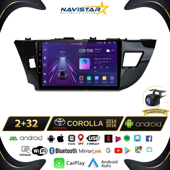 Toyota Corolla 2+64GB Kablosuz Carplay 2014-2016 Android 13 Navigasyon Multimedya Sistemi ürün görseli 1