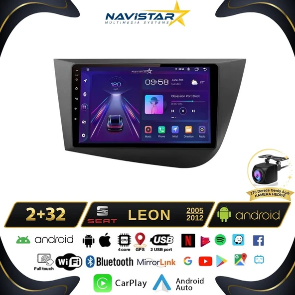 Seat Leon 2005-2012 Model 2GB + 64GB Android 13 Kablosuz Carplay Navigasyon Multimedya Sistemi ürün görseli 1