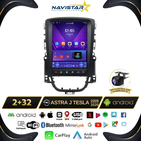 Opel Astra J Tesla 2009-2020 Model 2+32GB Android Kablosuz Carplay Navigasyon Multimedya Sistemi ürün görseli 1