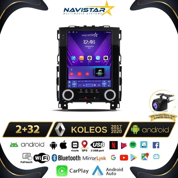 Renault Koleos Tesla 2017-2020 Model 2GB + 32GB Android 13 Kablosuz Carplay Navigasyon Multimedya Sistemi ürün görseli 1