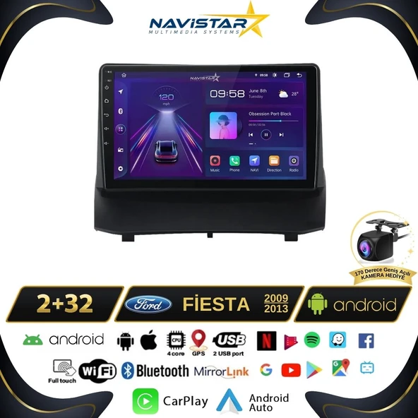 Ford Fiesta  2009-2013 Model 2GB + 64GB Android 13 Kablosuz Carplay Navigasyon Multimedya Sistemi ürün görseli 1