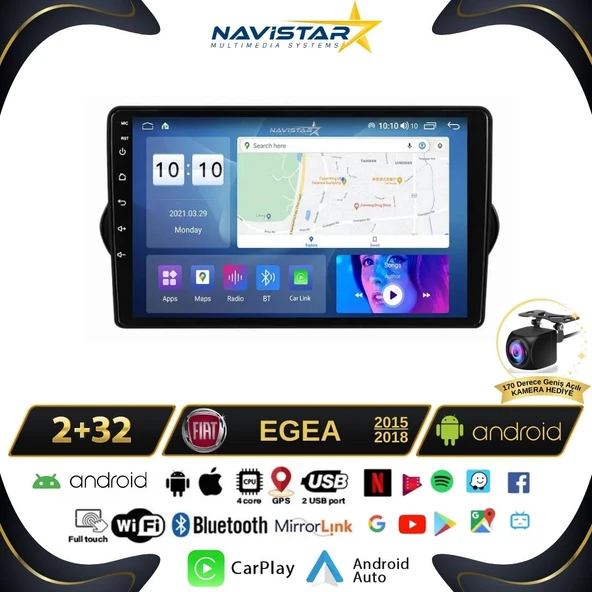 Fiat Egea 2015-2018 Model 2GB + 64GB Android 13 Kablosuz Carplay Navigasyon Multimedya Sistemi ürün görseli 1