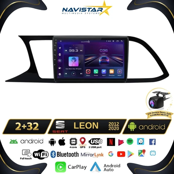 Seat Leon 2+64GB Kablosuz Carplay 2012-2020 Android 13 Navigasyon Multimedya Sistemi ürün görseli 1