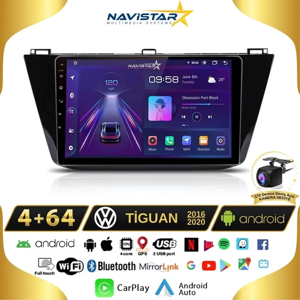 Vw Tiguan 4GB + 64GB Kablosuz Carplay 2016-2020 Android 13 Navigasyon Multimedya Sistemi ürün görseli 1