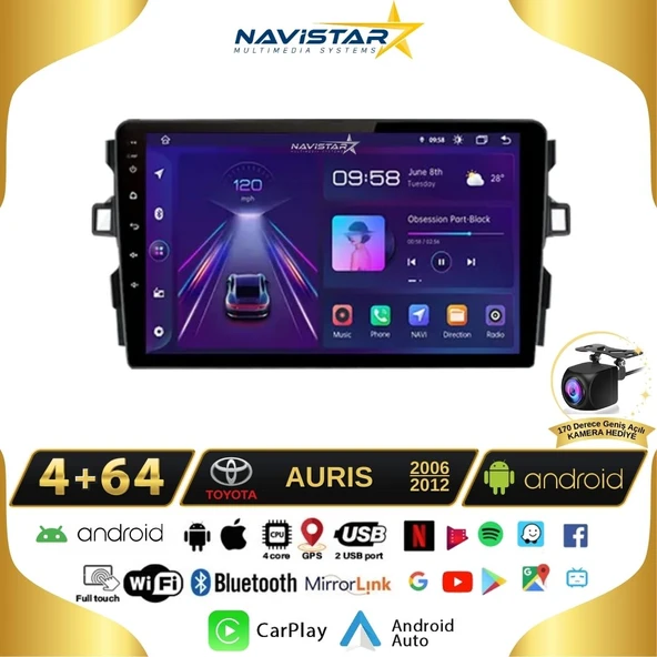 Toyota Auris 2006-2012 Model 4GB + 64GB Android 13 Kablosuz Carplay Navigasyon Multimedya Sistemi ürün görseli 1