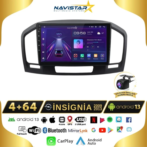 Opel İnsignia 2009-2013 Model 4+64 GB Android 13 Kablosuz Carplay Navigasyon Multimedya Sistemi ürün görseli 1