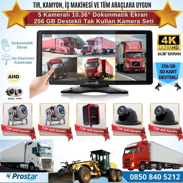 5 Kameralı 10.36" Dokunmatik Kayıtlı Ekranlı 256 Gb Sd Kart Destekli Araç Kamera Seti ürün görseli 1