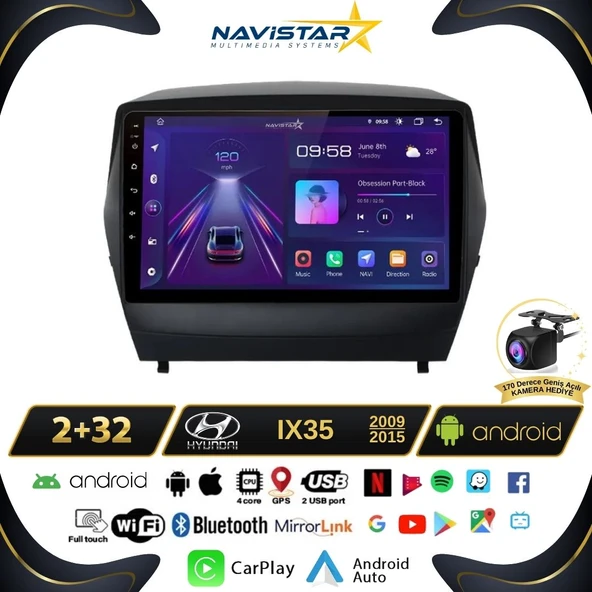 Hyundai Ix35 Kablosuz Carplay 2+64GB Android 13 Navigasyon Multimedya Sistemi 2009-2015 ürün görseli 1