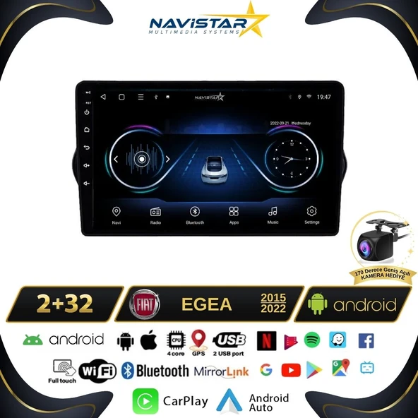 Fiat Egea 2+64GB Kablosuz Carplay 2015-2022 Android 13 Navigasyon Multimedya Sistemi ürün görseli 1