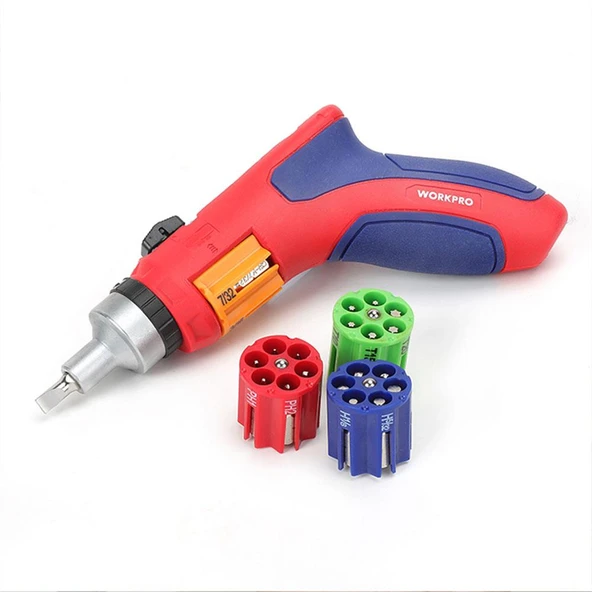 WORKPRO WP221048 24 Parça Profesyonel CR-V Kabzalı Cırcırlı Bits Tornavida Seti + Kemer Askılı Bez Taşıma Çantası ürün görseli 1