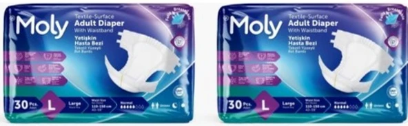 Moly Tekstil Yüzeyli Large Büyük Boy Belbantlı Hasta Bezi 30 lu 2 paket / 60 adet ürün görseli 1