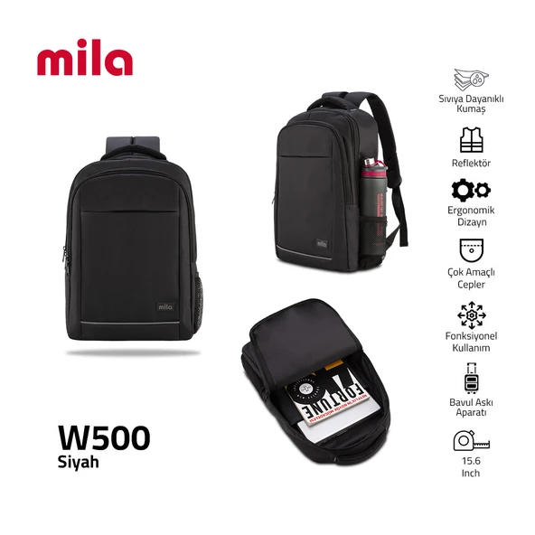 Classone Mila W500 15.6’’ Laptop Sırt Çantası Siyah ürün görseli 1