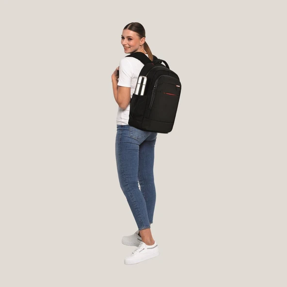 Classone BP-L400 Floransa Large Serisi, WTXpro Su Geçirmez Kumaş, Su Geçirmez Fermuar, 15.6 inch UyumluNotebook Sırt Çantası – Siyah ürün görseli 1