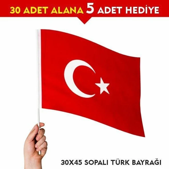 Sopalı Türk Bayrağı 30x45 cm Alpaka Kumaş (30+5adet) ürün görseli 1