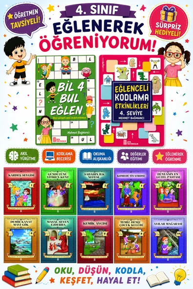 4.Sınıflar İçin Okumayı Sevdiren 10 lu Hikaye Seti -Bil Bul Eğlen-Kodlama 4 (Okulda Evde Tatilde) ürün görseli 1
